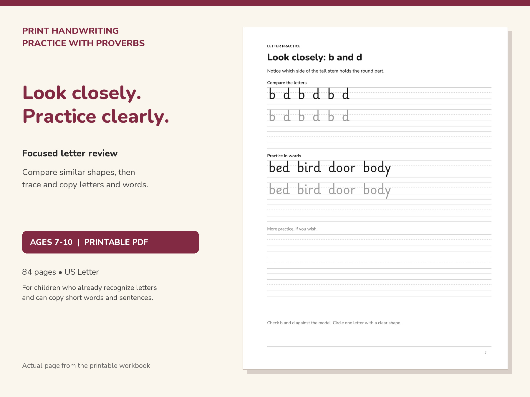 Print Handwriting Practice with Proverbs - Printable Workbook for Kids Ages 7–10 sample