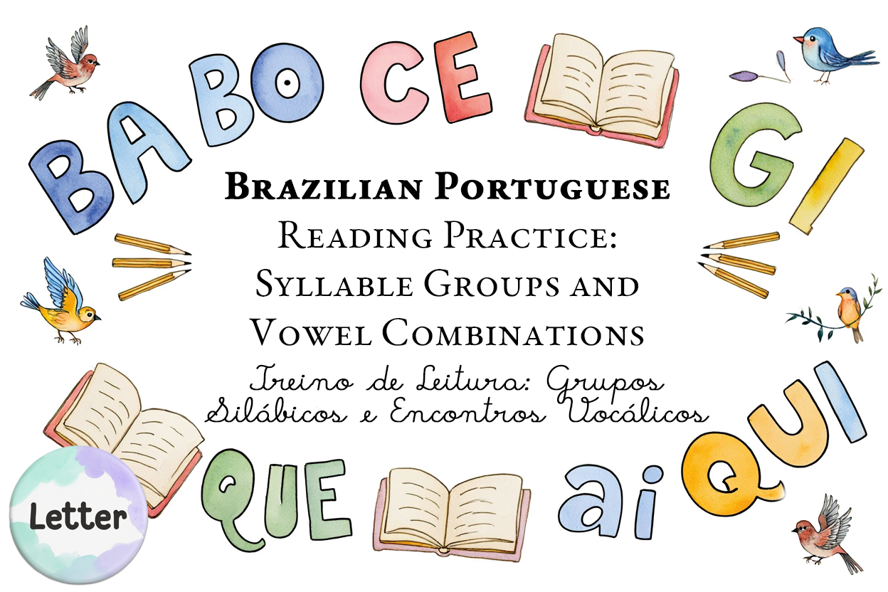 Brazilian Portuguese Reading Practice – Syllable Groups and Vowel Combinations (Letter)